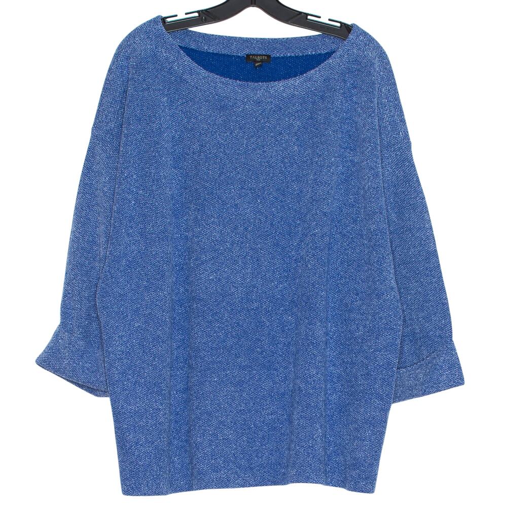 Talbots Sweater 3/4 Sleeve Coastal Quiet Luxury Terry Cloth Blue Plus Size 3X